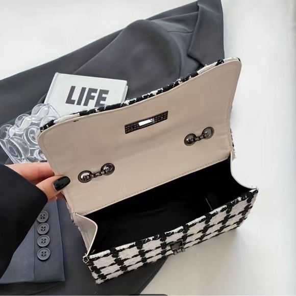 Brand New Tweed Crossbody Colorblock Plaid Handbag - Picture 7 of 12